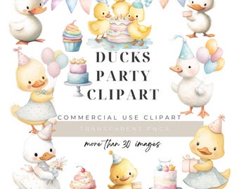 Duck Clipart, Happy Birthday Party PNG Graphics, Digital Download, Commercial Use