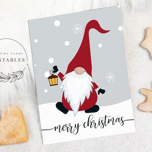 Scandinavian Gnome Printable Christmas Card, Digital Download, Gnome Card, Merry Christmas Card, Christmas Greeting Card, Christmas Card