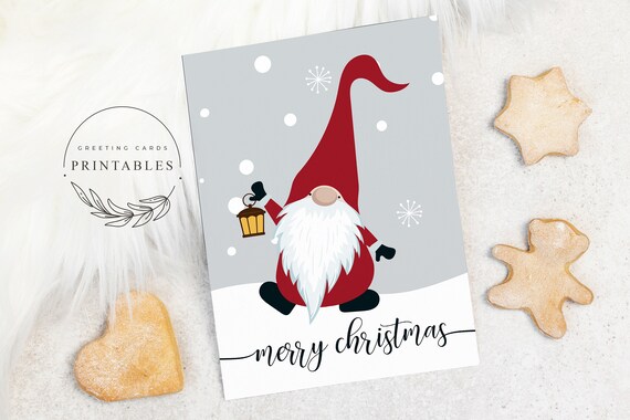 Scandinavian Gnome Printable Christmas Card, Digital Download, Gnome Card, Merry Christmas Card, Christmas Greeting Card, Christmas Card Il_570xn