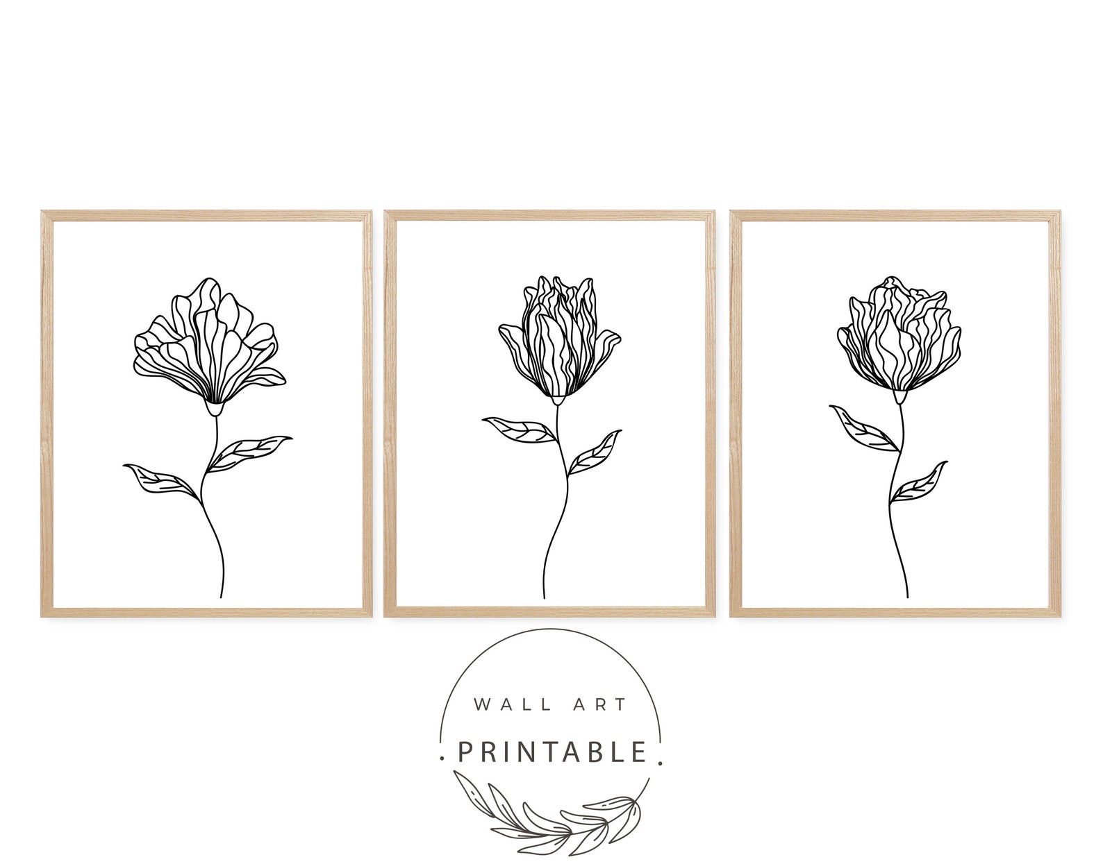 Black and White Flowers Printable Wall Art Set, Digital Download, Home ...