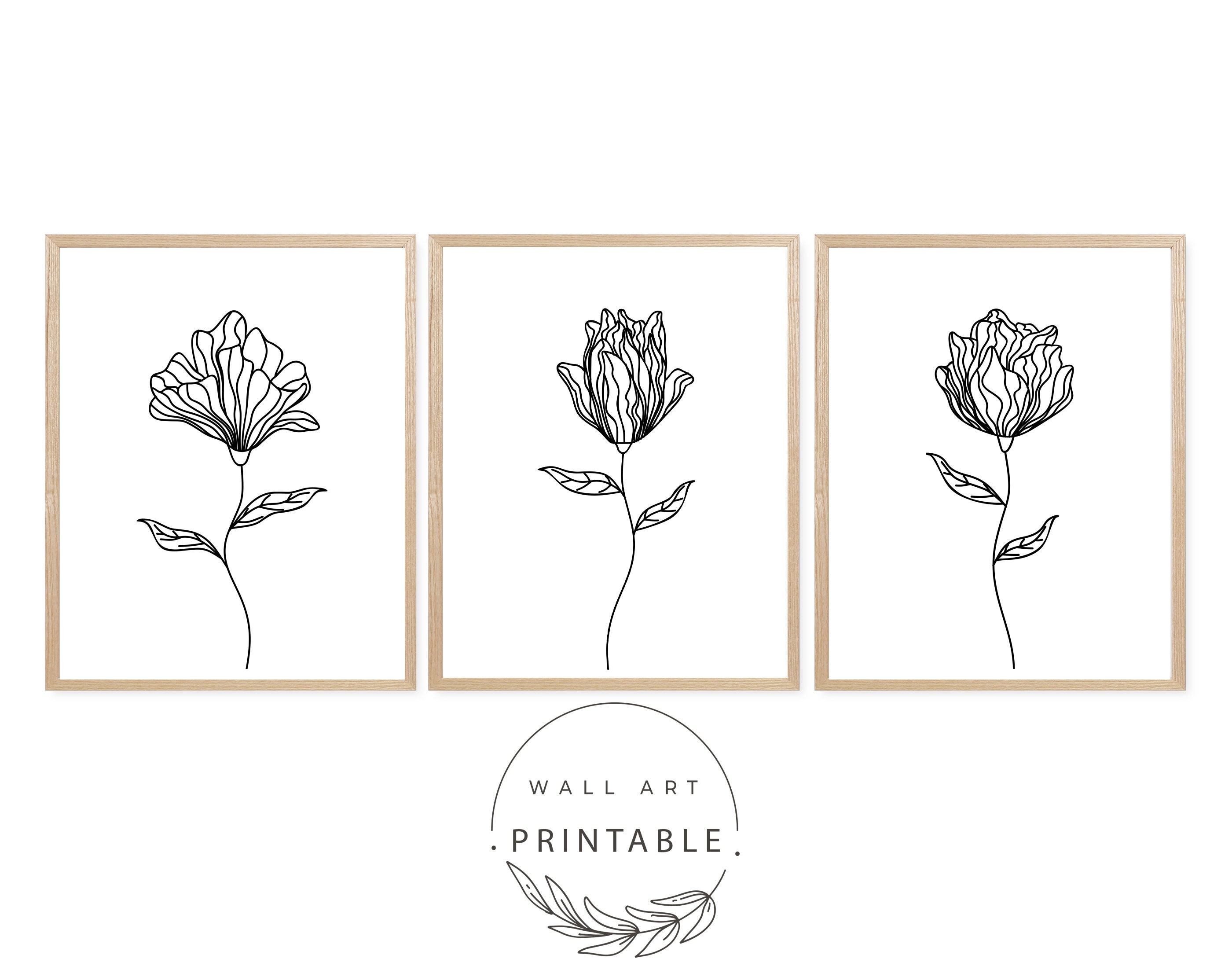 Black and White Flowers Printable Wall Art Set, Digital Download, Home ...