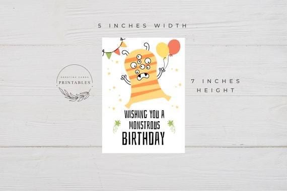 Monster Birthday Card, Digital Download, Happy Birthday Card, Monster Card for Kids, Printable Birthday Card, Monster Greeting Card for Kids Il_570xn