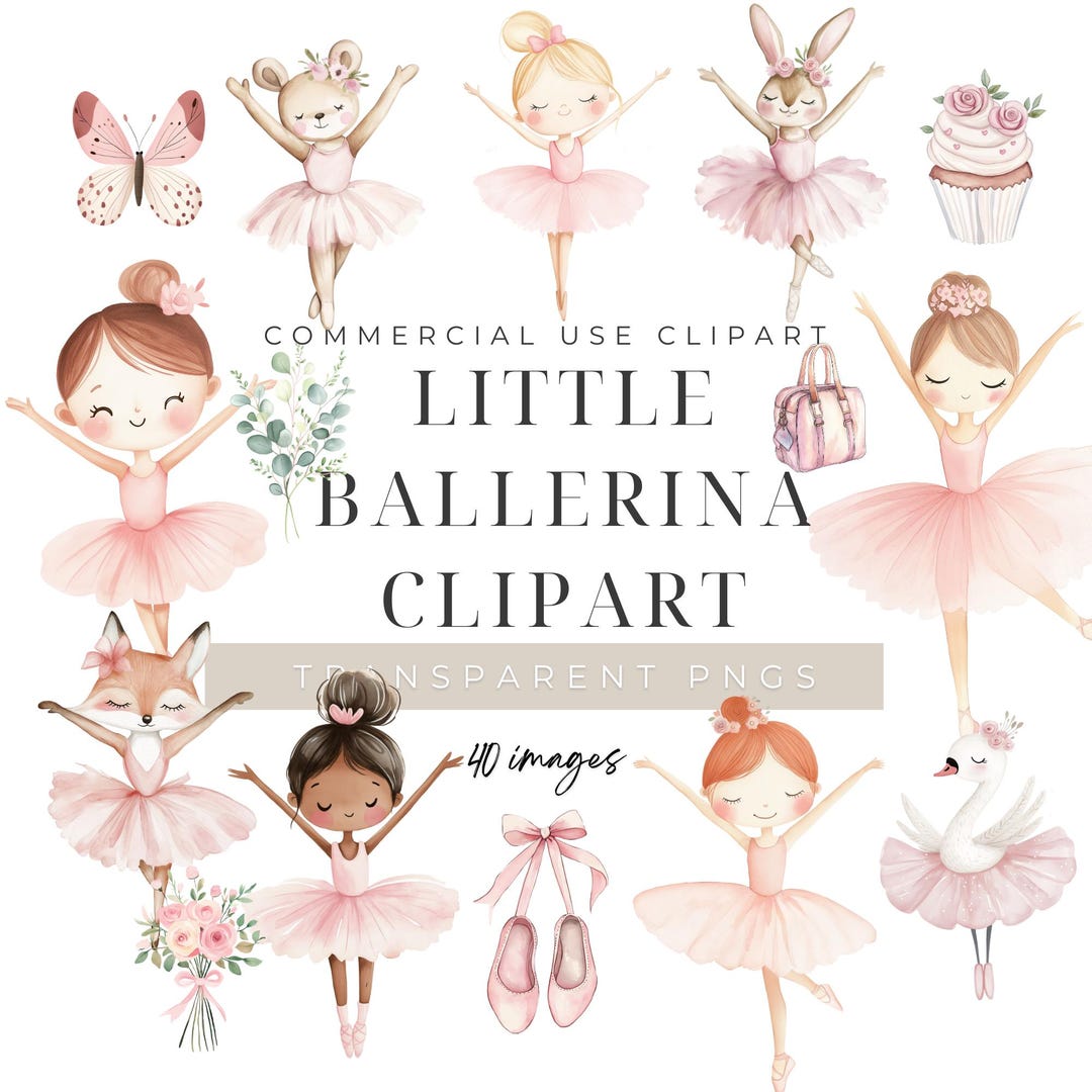 Watercolor Ballerina Clipart Bundle PNG, Girls & Animal Ballet Dancers ...
