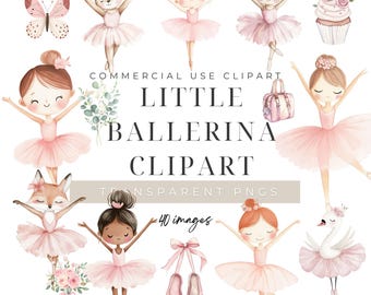 Watercolor Ballerina Clipart Bundle PNG, Girls & Animal Ballet Dancers, Digital Download, Commercial Use