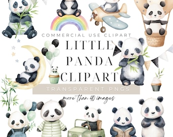 Watercolor Panda Clipart Bundle Set, Commercial Use, Instant Download PNG