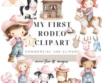 My First Rodeo Clipart, Girl Cowboy Birthday, Western Baby Shower, Wild West Clothes PNG, Digital Download, Commercial Use