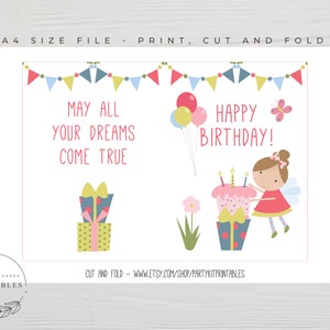 Fairy Birthday Card, Digital Download, Printable Happy Birthday Card ...