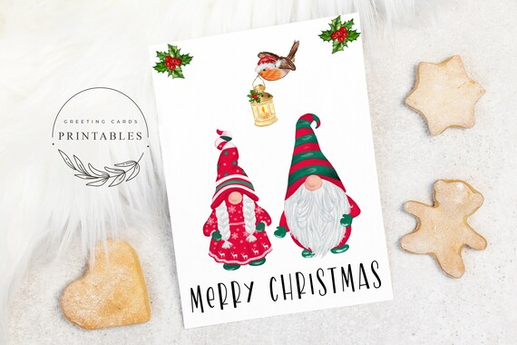 Gnomes Christmas Card, Digital Download, Printable Greeting Card, Gnome Greeting Card for Christmas, Printable Card, 5x7 Christmas Card Il_570xn