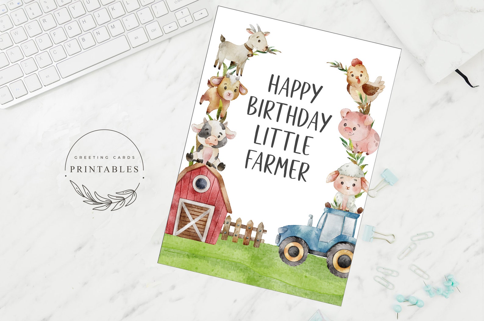 Printable Farm Happy Birthday Card, Digital Download, Farmer Birthday