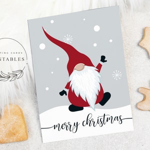 Printable Merry Christmas Card, Digital Download, Scandinavian Gnome Card, Gnome Christmas Card, Christmas Greeting Card, 5x7 Christmas Card