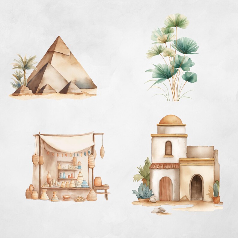 Watercolor Ancient Egypt Clipart, Cleopatra Gods Pharaoh Pyramids PNG ...