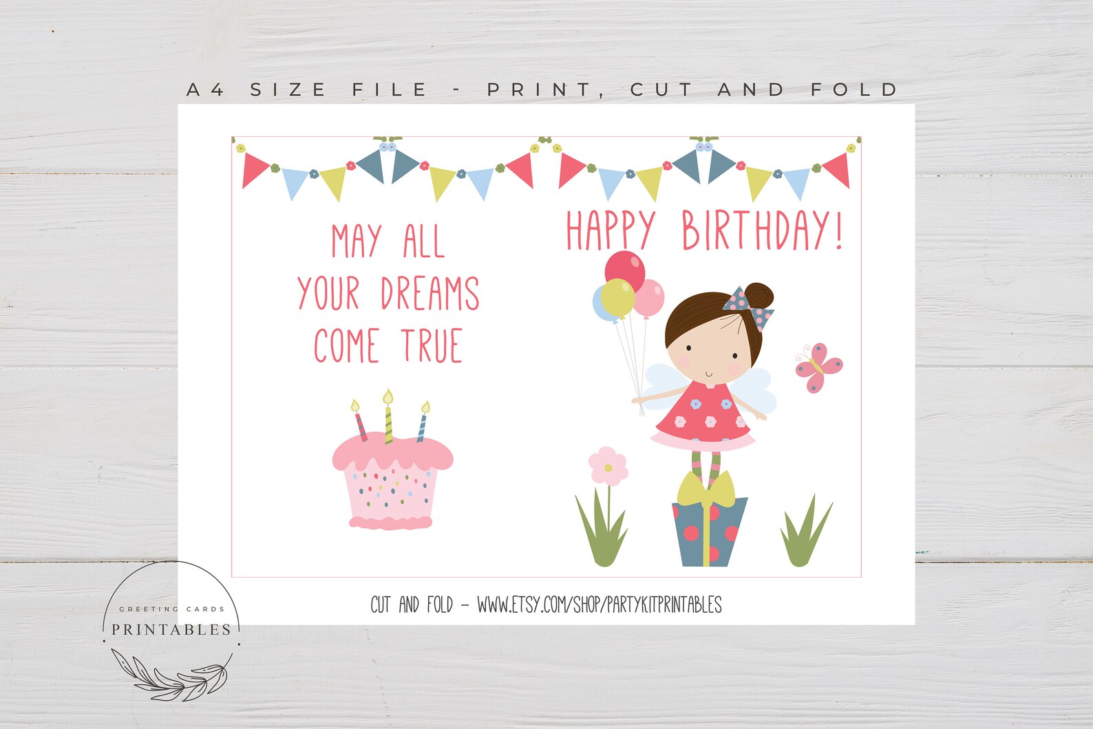 Fairy Printable Happy Birthday Card, Digital Download, Printable ...