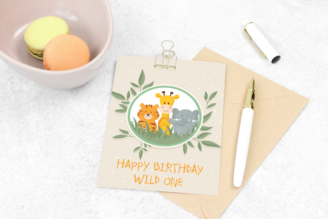 Printable Safari Themed Birthday Card Digital Download Happy | Etsy