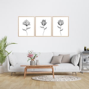 Black and White Flowers Printable Wall Art Set, Digital Download, Home ...