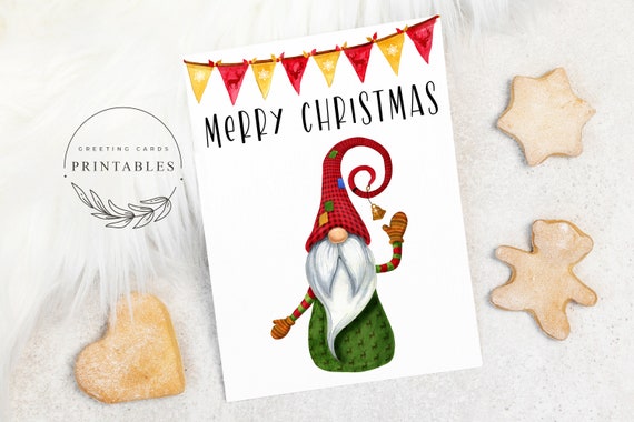 Christmas Gnome Card, Digital Download, Printable Card, Gnome Greeting Card for Christmas, Printable Christmas Card, 5x7 Christmas Card Il_570xn