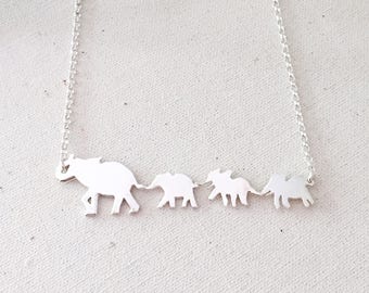 Mama Elephant and 3 Babies Necklace