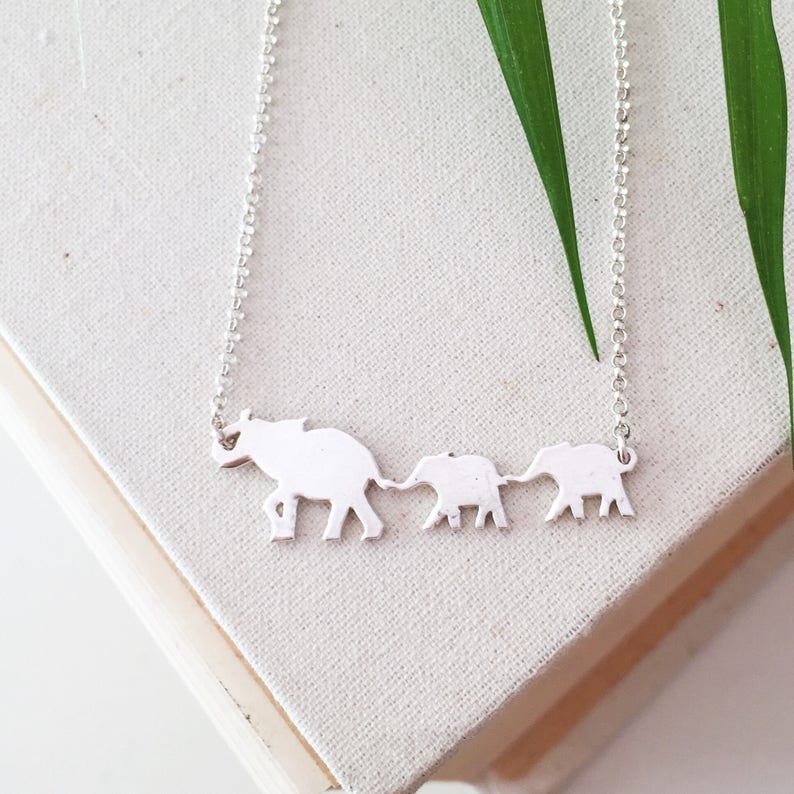 Mama Elephant and 3 Babies Necklace image 4