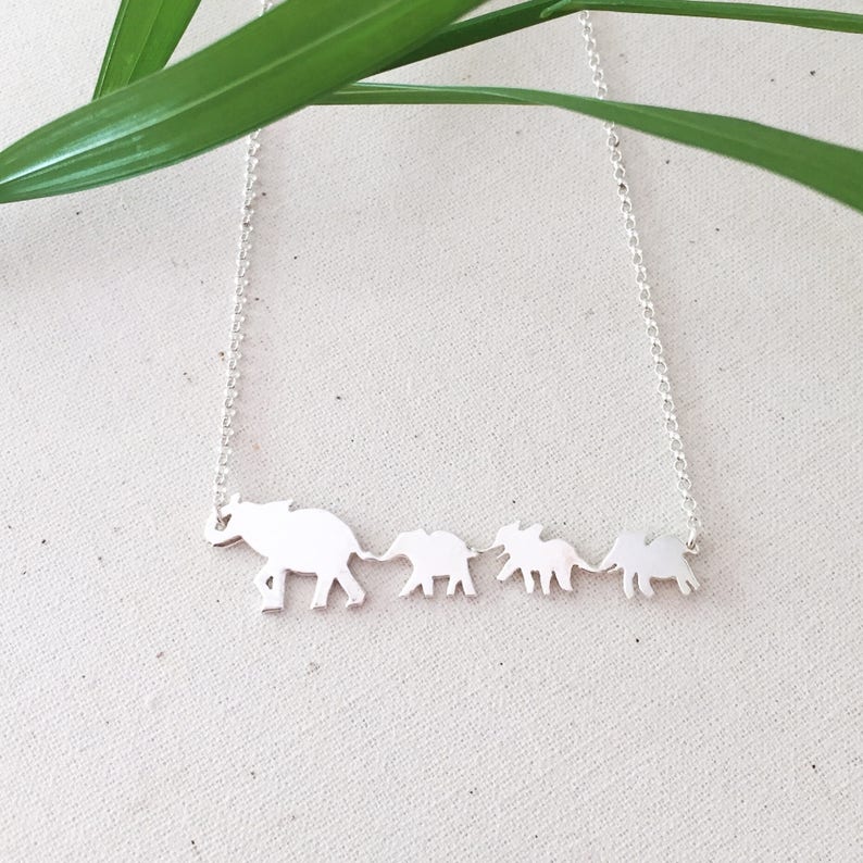 Mama Elephant and 3 Babies Necklace image 1