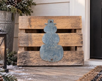 Vintage Snowman Pallet Wood Sign, Repurposed Gas Can Rustic Decor