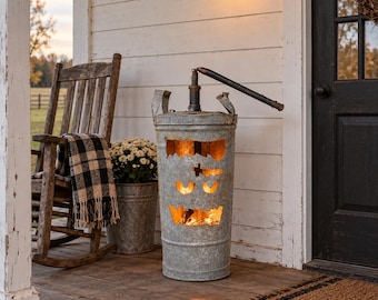Repurposed Fire Extinguisher Frankenstein Light, Halloween Porch Decor, Rustic Metal Farmhouse Accent