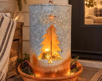 Repurposed Vintage Chicken Feeder Christmas Tree Light, Farmhouse Porch Decor, Upcycled Lighting