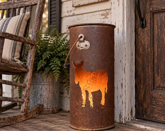Repurposed Donkey Rusty Bucket Light, Farmhouse Porch Decor, Upcycled Lighting, Rustic Home Accent