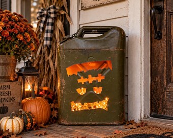 Repurposed Jerry Gas Can Frankenstein Light, Fall Halloween Porch Decor