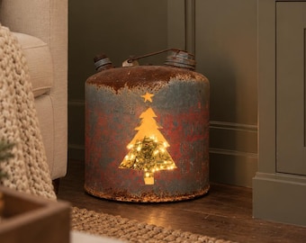 Repurposed Gas Can Christmas Tree Light, Rustic Farmhouse Porch Decor, Vintage Metal Upcycle
