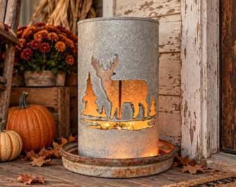Vintage Chicken Feeder Light, Repurposed Farmhouse Porch Decor, Deer Cutout Lantern