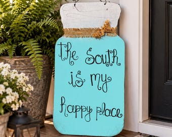 Wooden Mason Jar Door Hanger, Farmhouse Porch Decoration, Burlap Tie