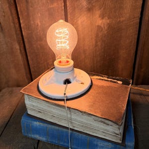 Vintage Book Stack Table Desk Light Lamp, repurposed, farmhouse, gift, bookworm, library, reader, author
