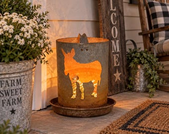 Repurposed Galvanized Donkey Feeder Lighted Decor, Rustic Farmhouse Porch Decor Accent