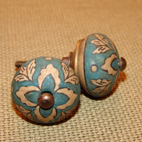 Blue Floral Ceramic Knob,antique,decorative,vintage drawer pull,dresser,cabinet,kitchen,bathroom,rustic,shabby chic,furniture hardware