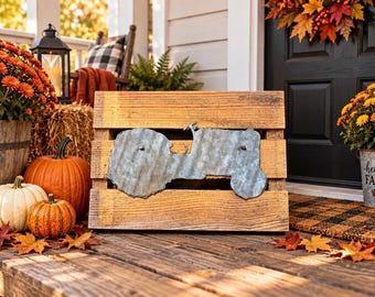 Vintage Tractor Pallet Wood Sign, Metal Gas Can Cutout, Rustic Farmhouse Decor