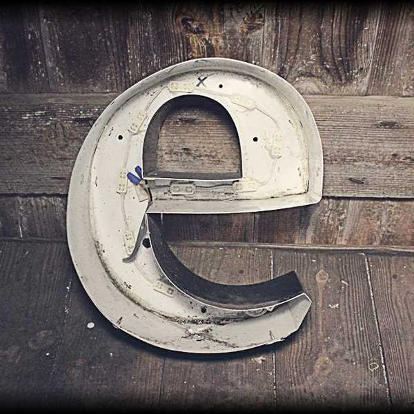 E e Metal Channel Letter,industrial décor,lighted sign letter,initial metal letter,marquee sign letter,monogram,industrial salvage