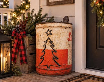 Repurposed Sinclair Gas Can Christmas Tree Light, Rustic Farmhouse Porch Decor