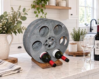 Vintage Movie Film Reel Wine Rack, Holds 6 Bottles, Movie Lover Gift