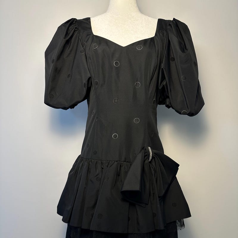SOLD: 80s black and white polka dot prom dress
