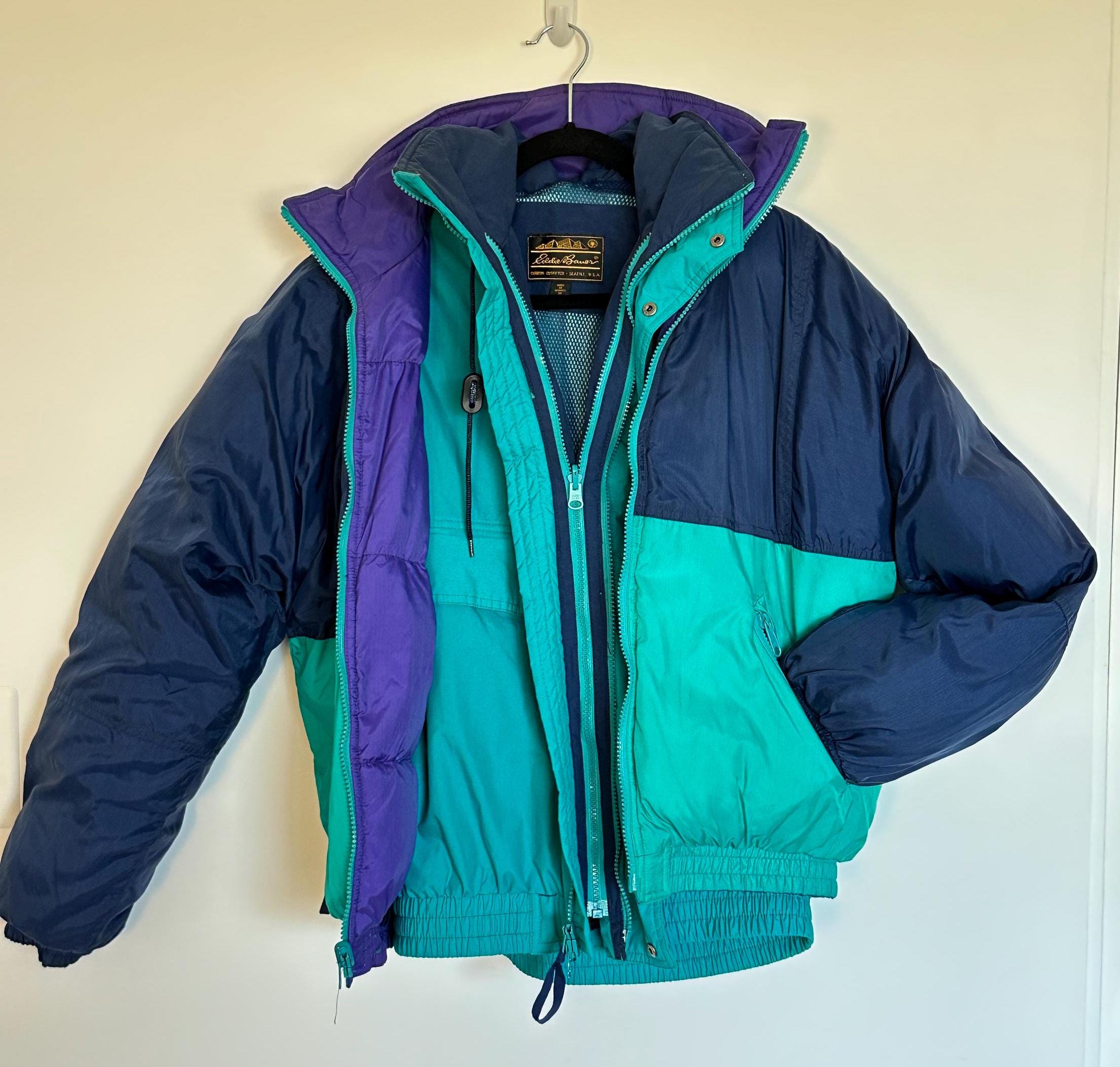 Vintage 90s Eddie Bauer Goose Down Puffer Coat: Reversible Rain 