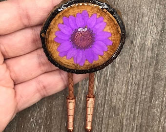 Purple Flower Bolo Tie Necklace Handmade Wedding Gift Men Women Kids Customize Braided Cord Western Cowboy