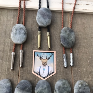 Labradorite Agate Gemstone Bolo Tie Necklace Southwest Wedding Gift Men Women Kids Customize Cord and Tips Natural