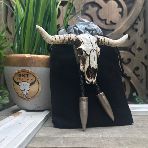 Longhorn Bull Skull Bolo Tie Necklace Men Women Choose cord & Tips Western Wedding Gift Modern Cowboy Bola Early Cuyler Squidbillies Bolo