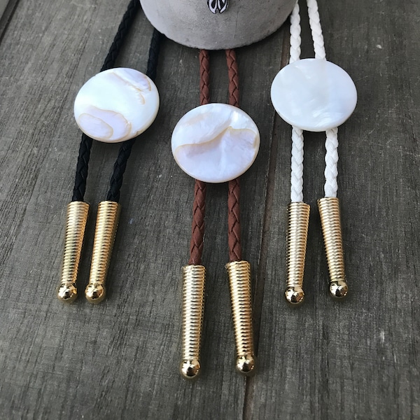 Natural Round Shell Bolo Tie/ 25mm white shell / BKT Design /  Nature western/ ocean | Pearl | shell necklace | Gift |