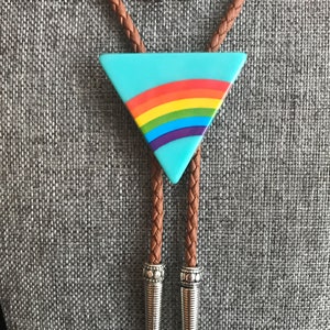 Triangle Rainbow Bolo Tie Necklace Men Women Western Gift Customize Tips & Braided Cord Modern Cowboy Bola Vintage Style Fashion Accessory image 4