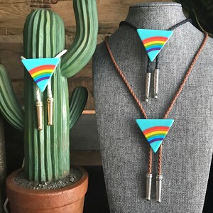 Triangle Rainbow Bolo Tie Necklace Men Women Western Gift Customize Tips & Braided Cord Modern Cowboy Bola Vintage Style Fashion Accessory image 6