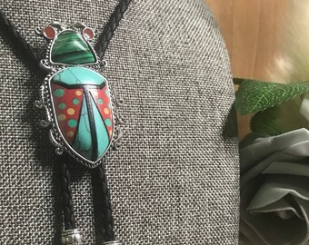 New! Big Beetle Bug Bolo Tie Necklace Handmade Wedding Gift Men Women Kids Customize Braided Cord Western Cowboy