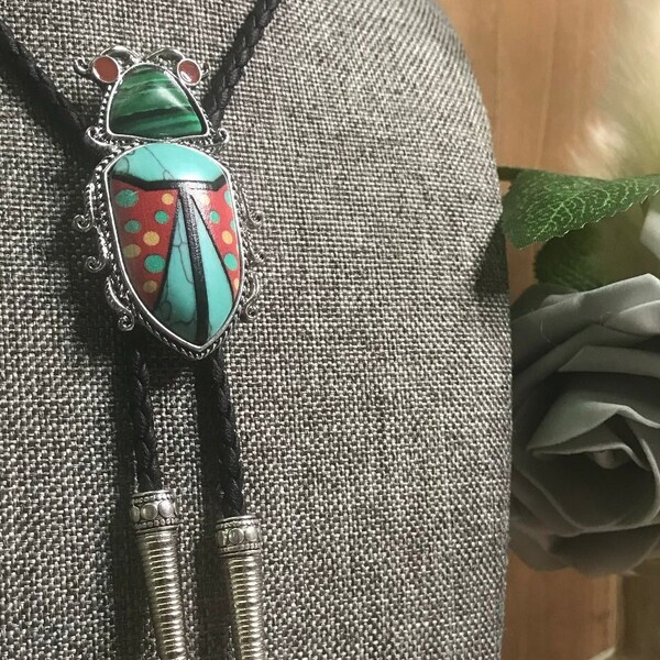 New! Big Beetle Bug Bolo Tie Necklace Handmade Wedding Gift Men Women Kids Customize Braided Cord Western Cowboy