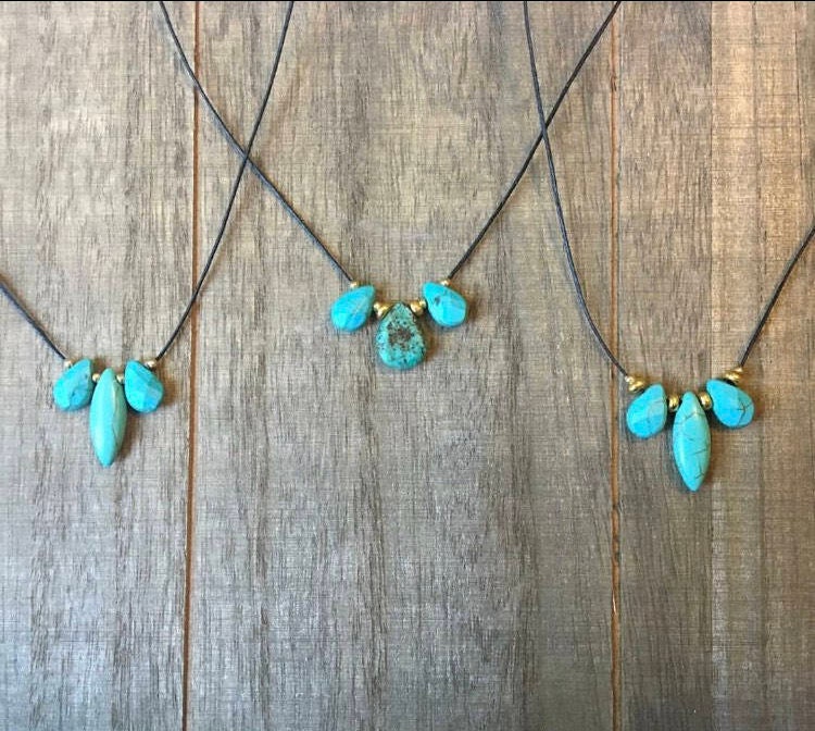 Three Little Birds Triple Turquoise stone necklace/ 3 | Etsy
