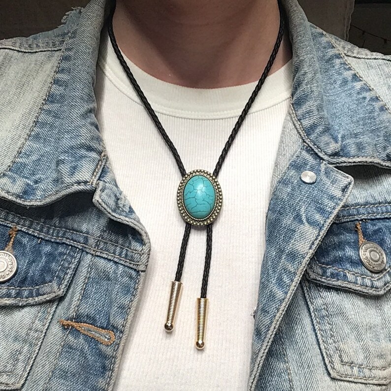 Blue Bolo Tie Necklace Western Men Women Youth Gift Customize Etsy