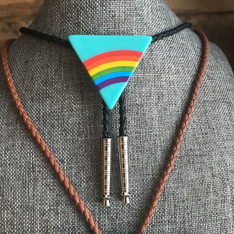 Triangle Rainbow Bolo Tie Necklace Men Women Western Gift Customize Tips & Braided Cord Modern Cowboy Bola Vintage Style Fashion Accessory image 9